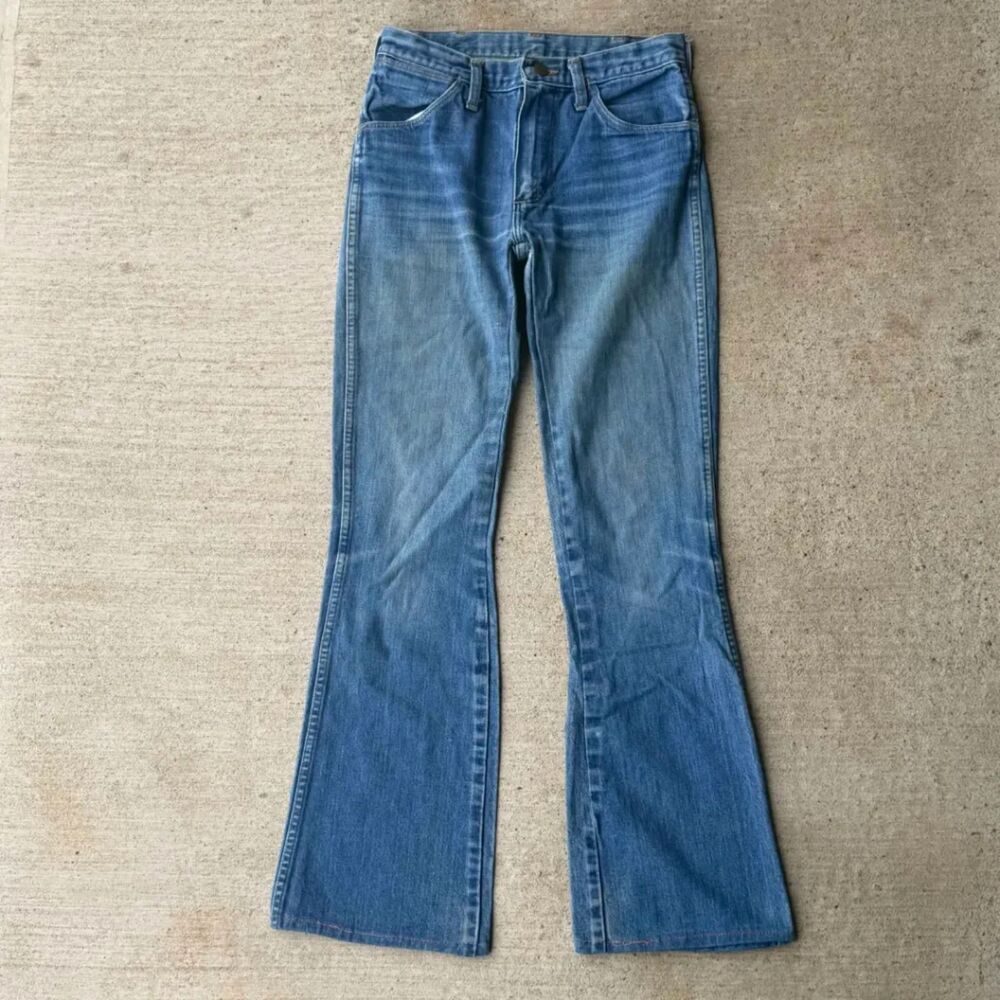Vtg 70s Wrangler Bell Bottom Flare Jeans Made in USA Talon 42 Zipper Denim Pants